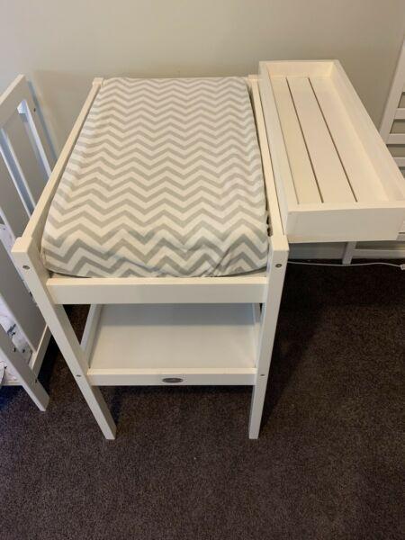 Baby change table includes mat and cover