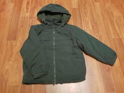 2 x Kids green winter school jackets (size 9 and 10) with hoods