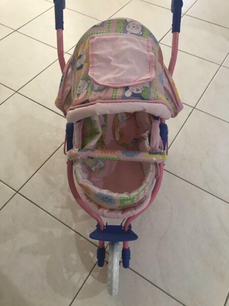 Doll /baby pram 3-wheel with carry basket