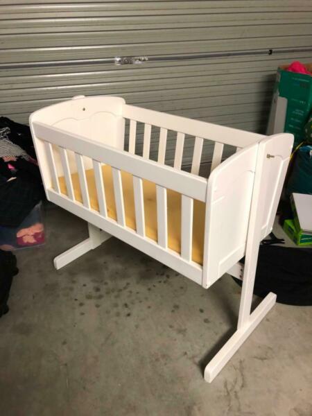 Used Solid Wood White Bassinet