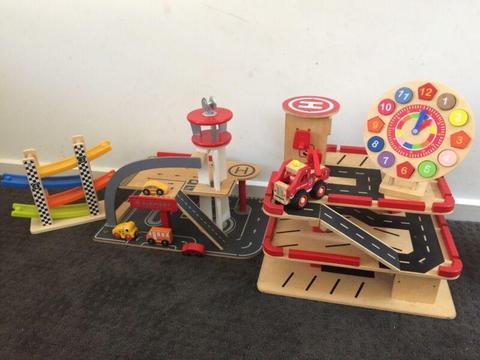 Wooden toy ramps and cars