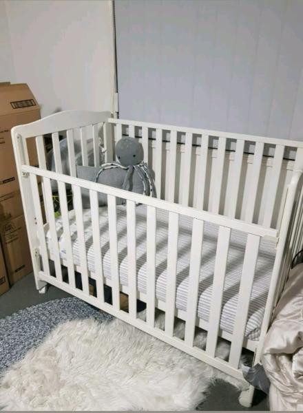 White Baby Cot with Mattress