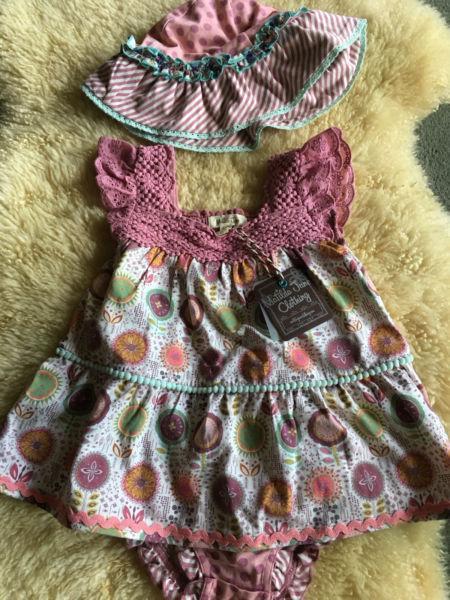 Brand new flower dress with matching hat