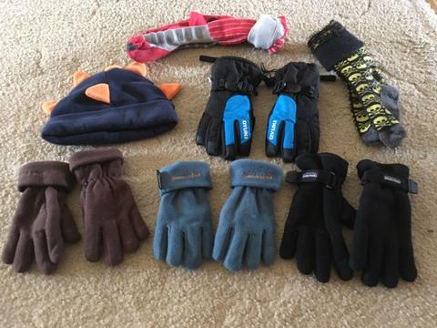 Kids assorted ski snowboard gloves socks beanie