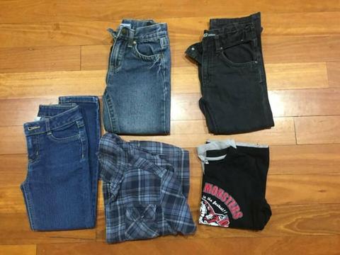 3 pairs of jeans and 2 warm tops - Size 5 & 6