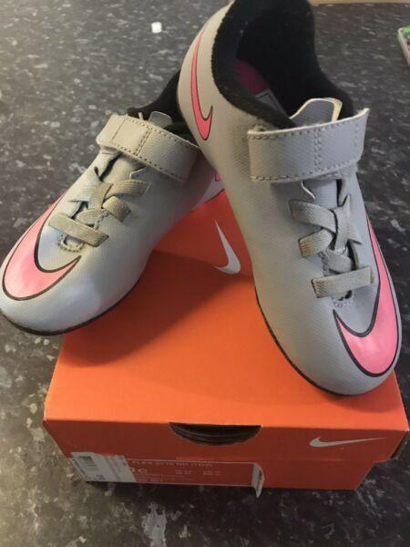 Kids Pink and Grey Nike Footy Boots Size 10c