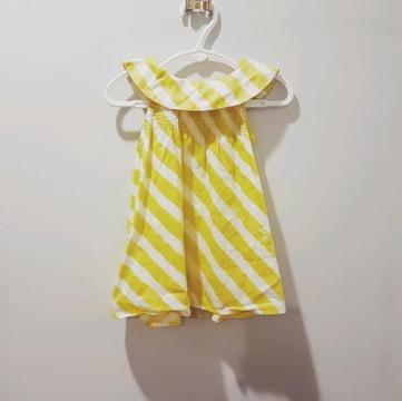 RUN SCOTTY RUN Yellow Stripe Flutter Collar Dress (Size 1)