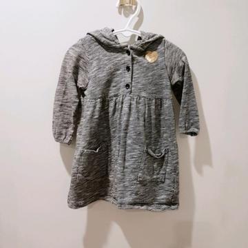 COTTON ON Grey Washed Hooded Long Sleeve Dress (Size 1)