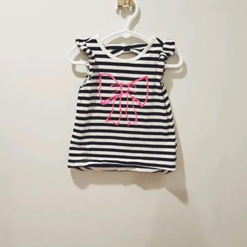 THE CHILDREN'S PLACE Pink Bow Striped Flutter Top (Size 1-2)