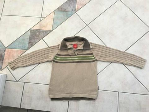Boys Knit Jumper Size 3 ESPRIT Brown & Green High Neck w Zip