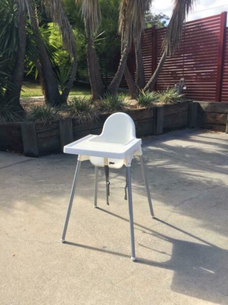 White IKEA high chair with tray