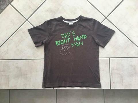 Boys Size 3 Top T Shirt Dad's Right Hand Man Grey Green Cotton