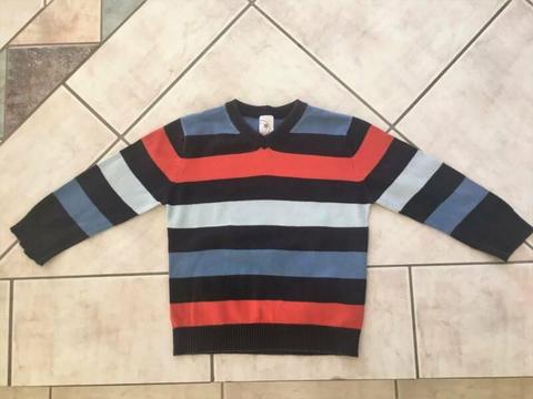 Boys Size 3 Cotton knit Striped Jumper Burnt Orange Blue Long Sl