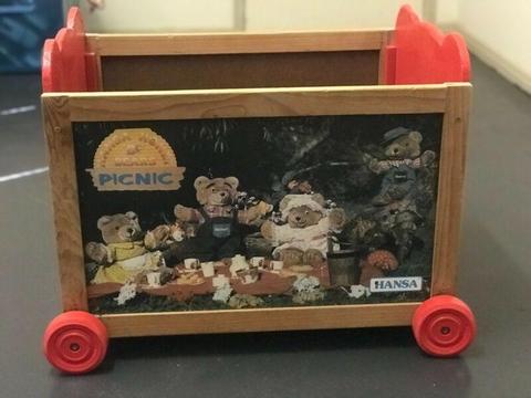 Teddy bear picnic toy box on wheels