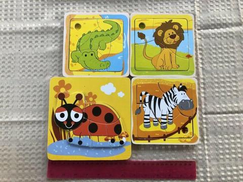 Educational children's wooden puzzles x 14 plus flash cards
