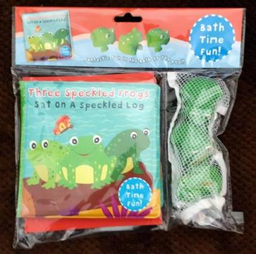 3 Speckled Frogs bathtime (or pool!) book with bath toys, BNIP