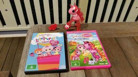 Lalaloopsy pony and 2 x DVDs