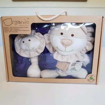 Organic Cotton Gift Box - hand puppet and rattle BNWT