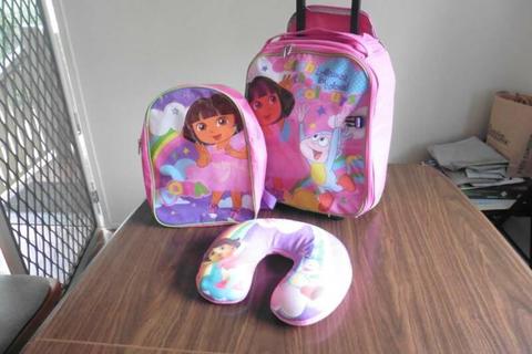 Small luggage, backpack and travel pillow set for child