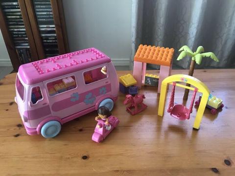 Lego/duplo camper van/shop set with Dora the explorer