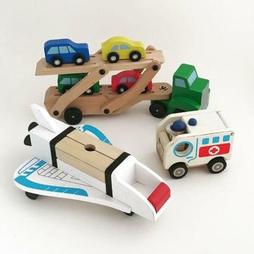 Kids' wooden toys inc Melissa & Doug car carrier & shuttle & ambulance
