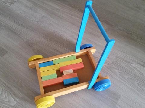Wooden kids trolley with wooden blocks