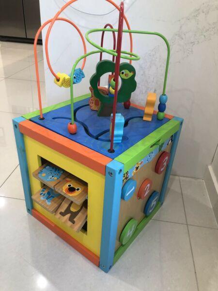 Baby/toddler wooden activity cube toy