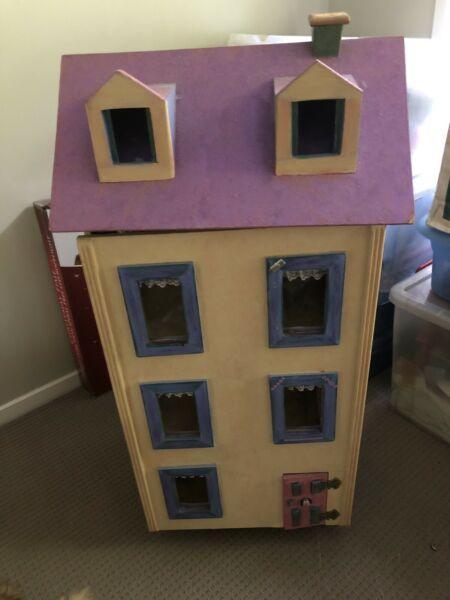 Dolls house, wooden, 3 levels