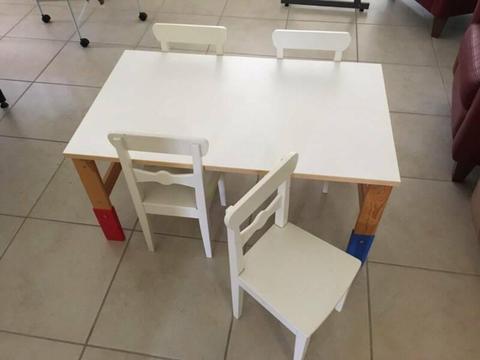 Children's table and 4 chairs - white wooden