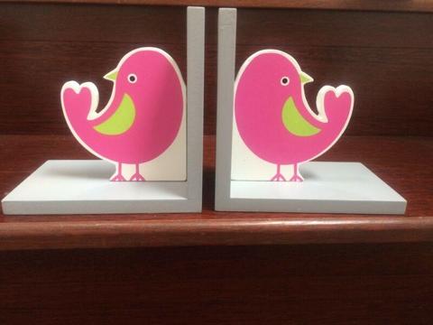 Decorative pink birds children book ends