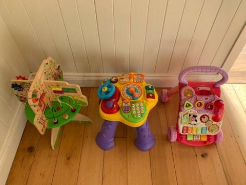 Vtech walker, learning table and wooden activity centre package
