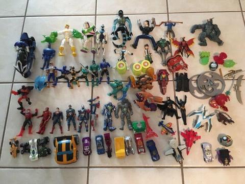 Huge lot of super hero figurines and cars