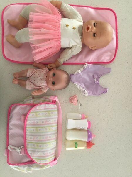 2 Baby dolls and accessories
