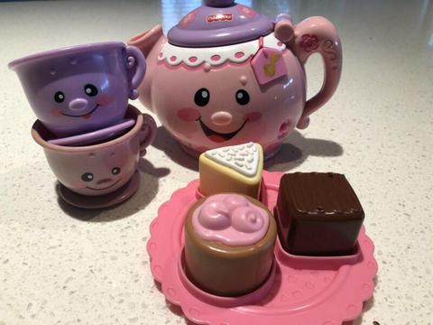 Fisher Price tea pot, cakes and cups