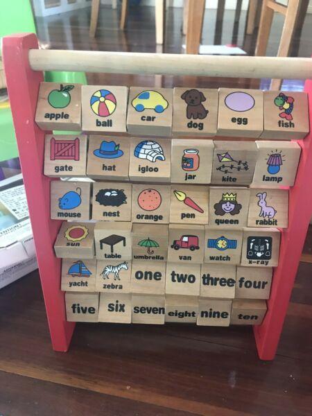 Wooden abc 123 learning abacus stand