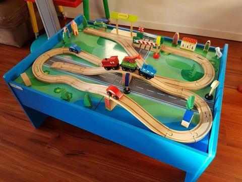 Wooden Train Set with Table - 60 Pieces