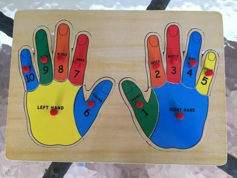 Left Hand Right Hand Wooden Puzzle Counting 1 - 10 Colours Wood