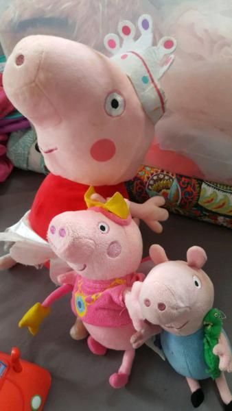 Peppa pig stuff toys plus cars nd characters excellent condition