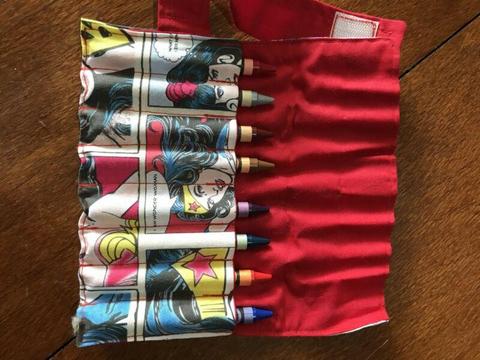 Handmade Retro Wonder Woman Crayon Roll NEW CRAYOLA CRAYONS