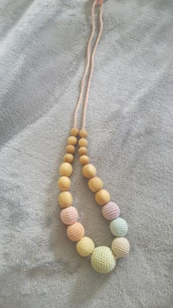 Crocheted wood bead baby teething necklace