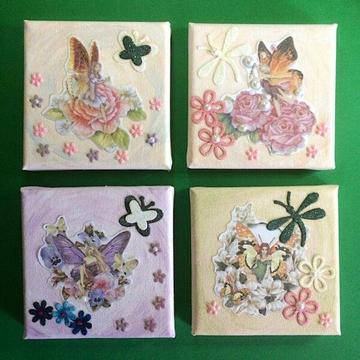 Four Flower Fairies Mixed Media Canvases