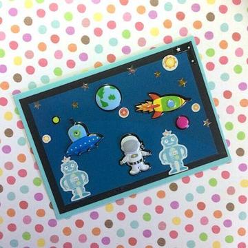 'Space Party' Turquoise Birthday Card