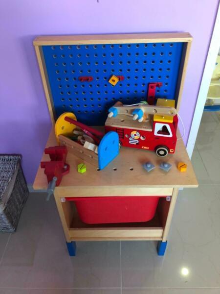 Wooden toy tool bench