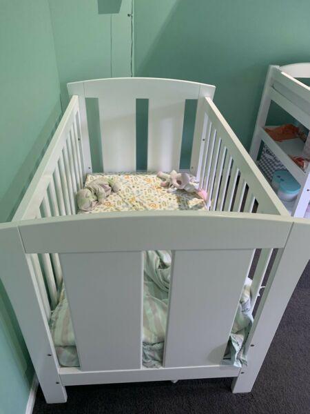 Cot, change table and bassinet