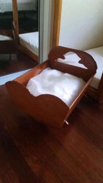 Wooden Doll rocking cot cradle