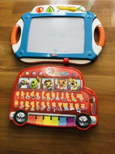 Fisher Price Magnetic Drawing Board & Leapfrog Touch Magic Bus $15