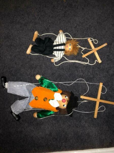 Vintage Wooden pull string Puppet - Children Toys