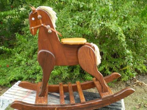 Classic pine rocking horse country style rocker padded seat