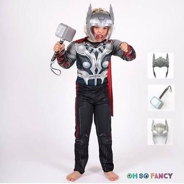 Boys Kids Thor Muscle Costume, Helmet, Hammer