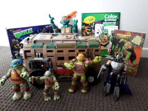 Ninja Turtle Action Figures, Shellraiser Vehicle, Books & Puzzle